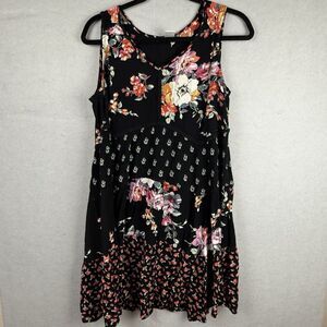 Bila Tank Top Asymmetrical Black And Coral Floral Boho Beachy Sz L‎ Gauzy